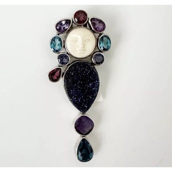 NWT Mystical Madness Sterling Silver Brooch Pendant Sajen-Style Face Amtheyst - Picture 1 of 7
